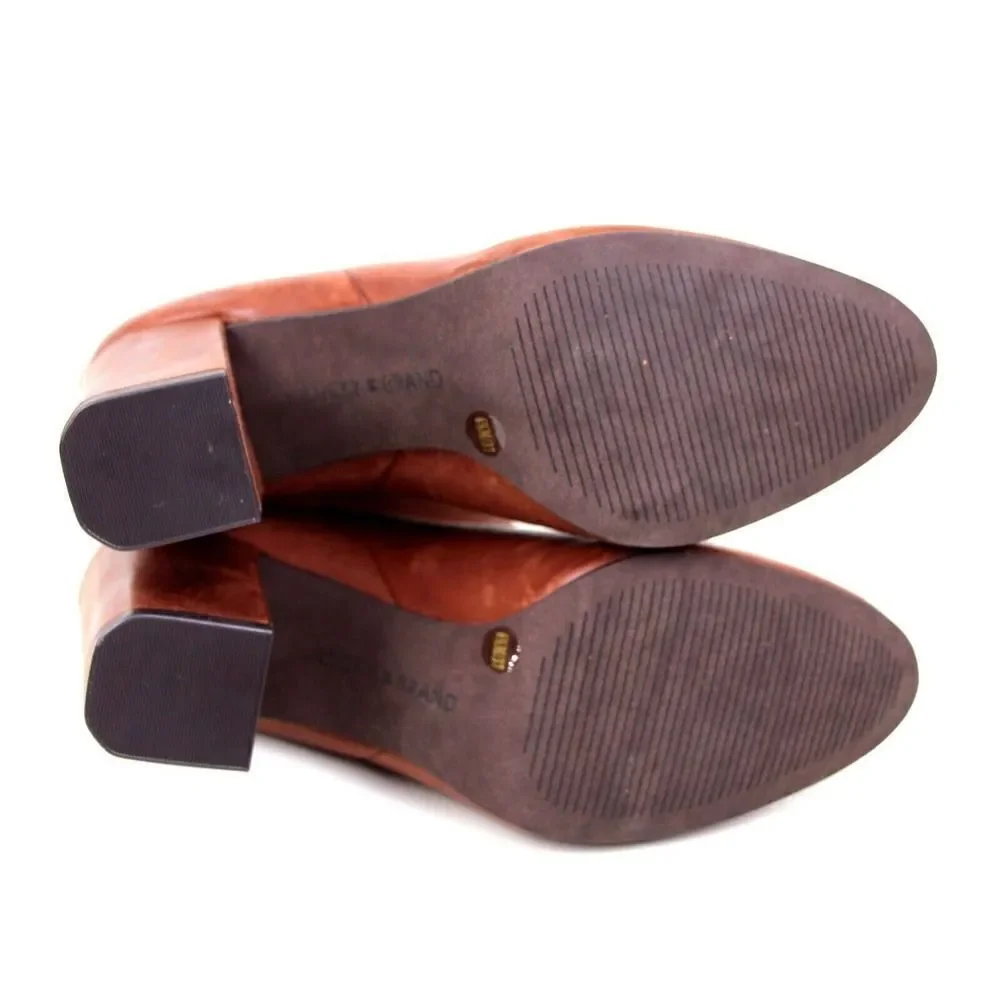 LUCKY BRAND BROWN GENUINE LEATHER MID HEEL ROUND TOE ANKLE BOOTS SHOES Sz 6.5M